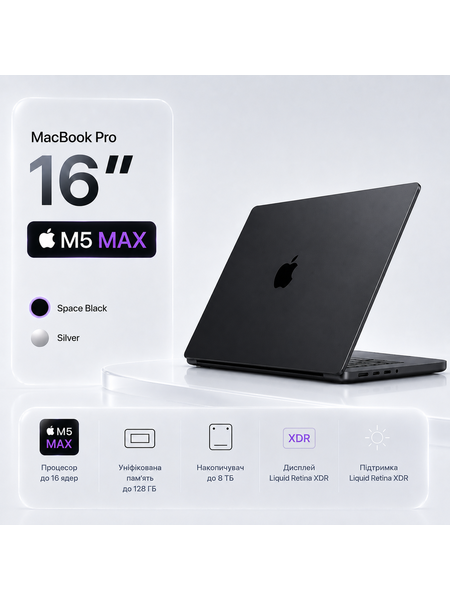 MacBook Pro 16,2” M5 MAX 128GB/8TB 18CPU/40GPU Space Black (Z1MZ0002P) APPLE, фото